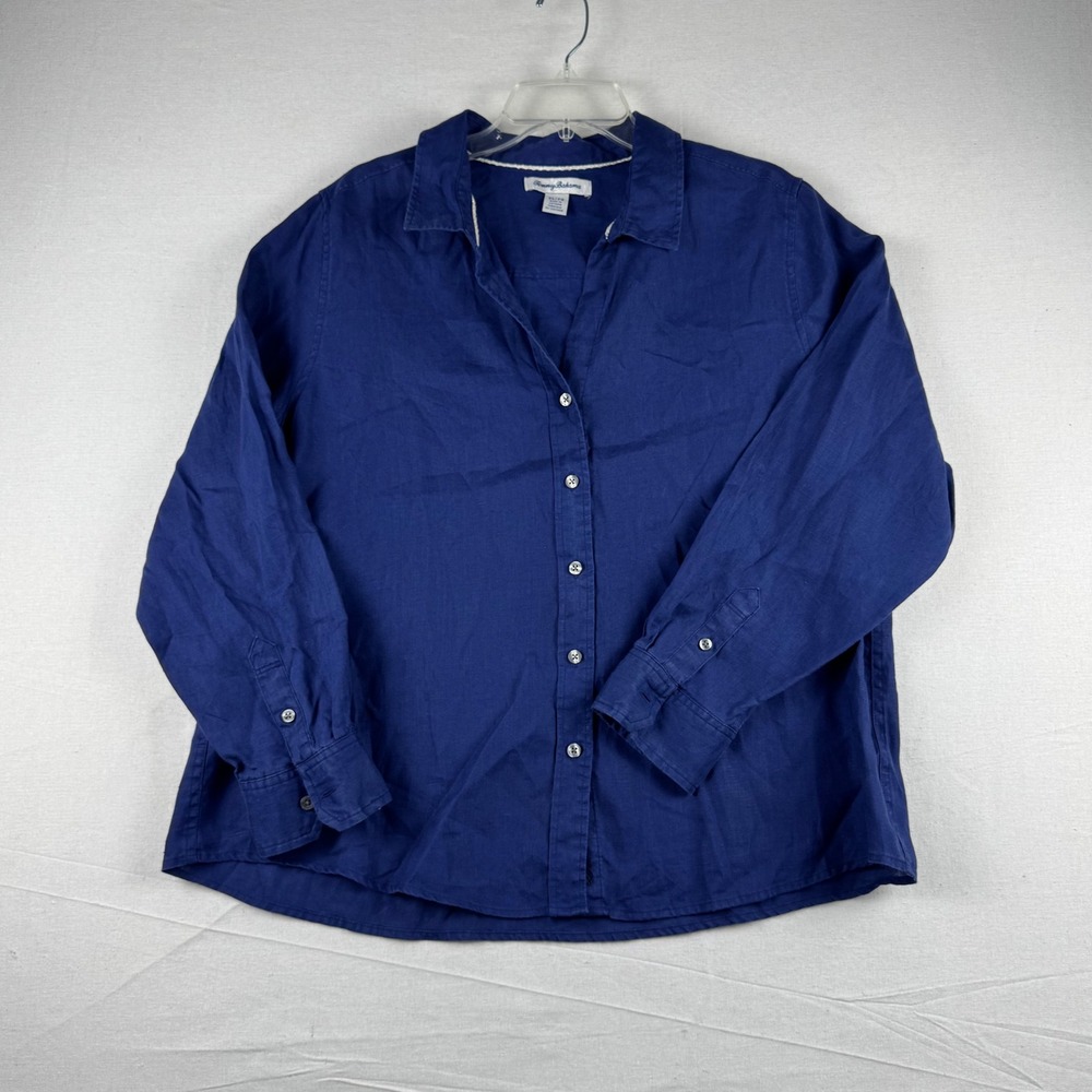 Tommy Bahama Womens XL Blue 100% Linen Long Sleeve Button Down Shirt
